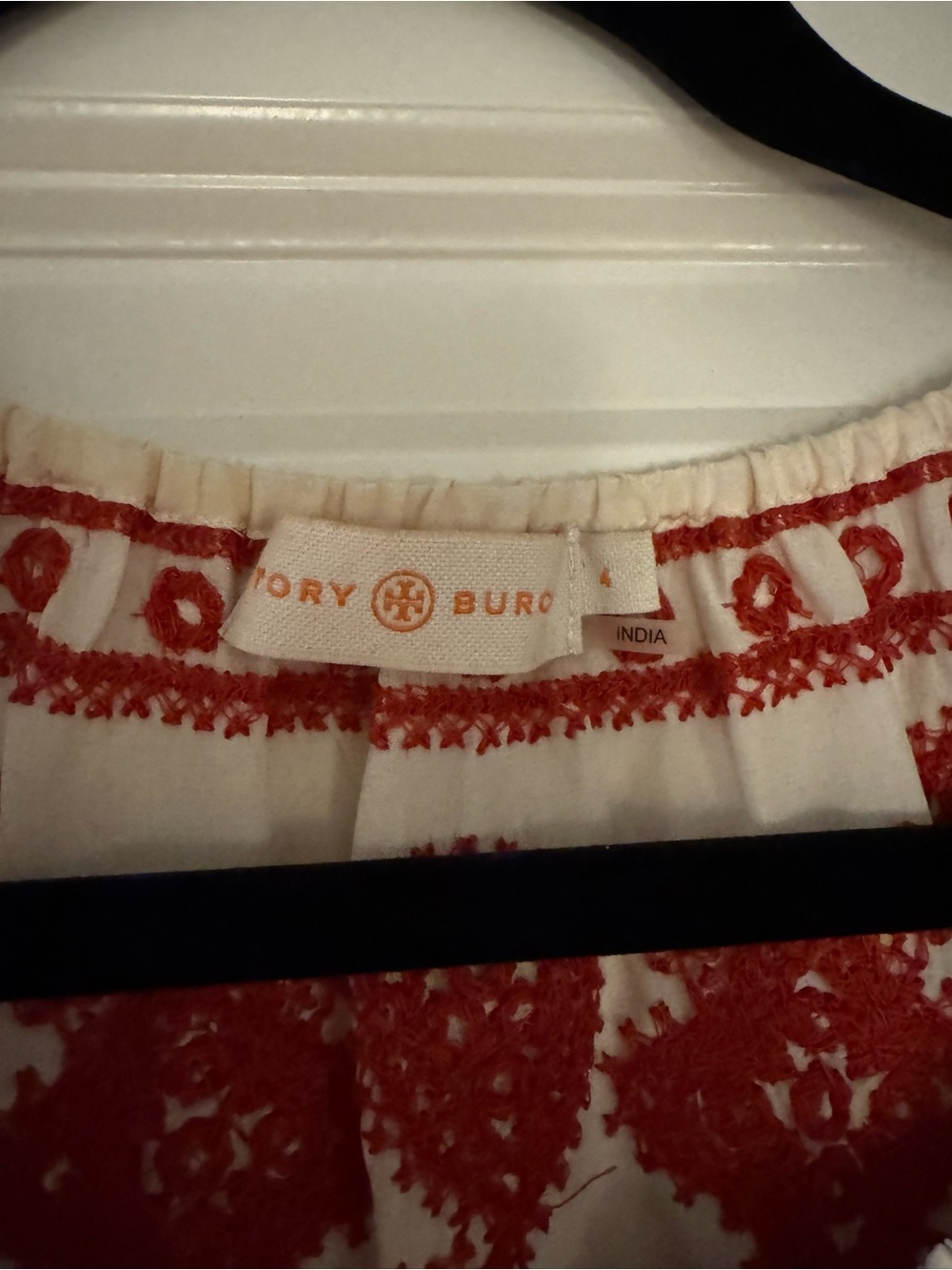 Tory Burch Cream Blouse with Red Embroidered Yoke - Picture 7 of 9
